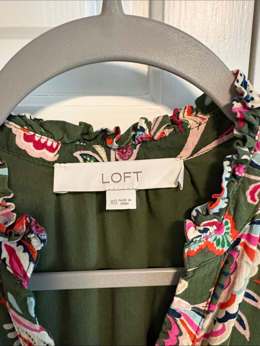 LOFT Olive Multicolor Paisley Long-Sleeve Tiered Dress - Picture 2 of 3